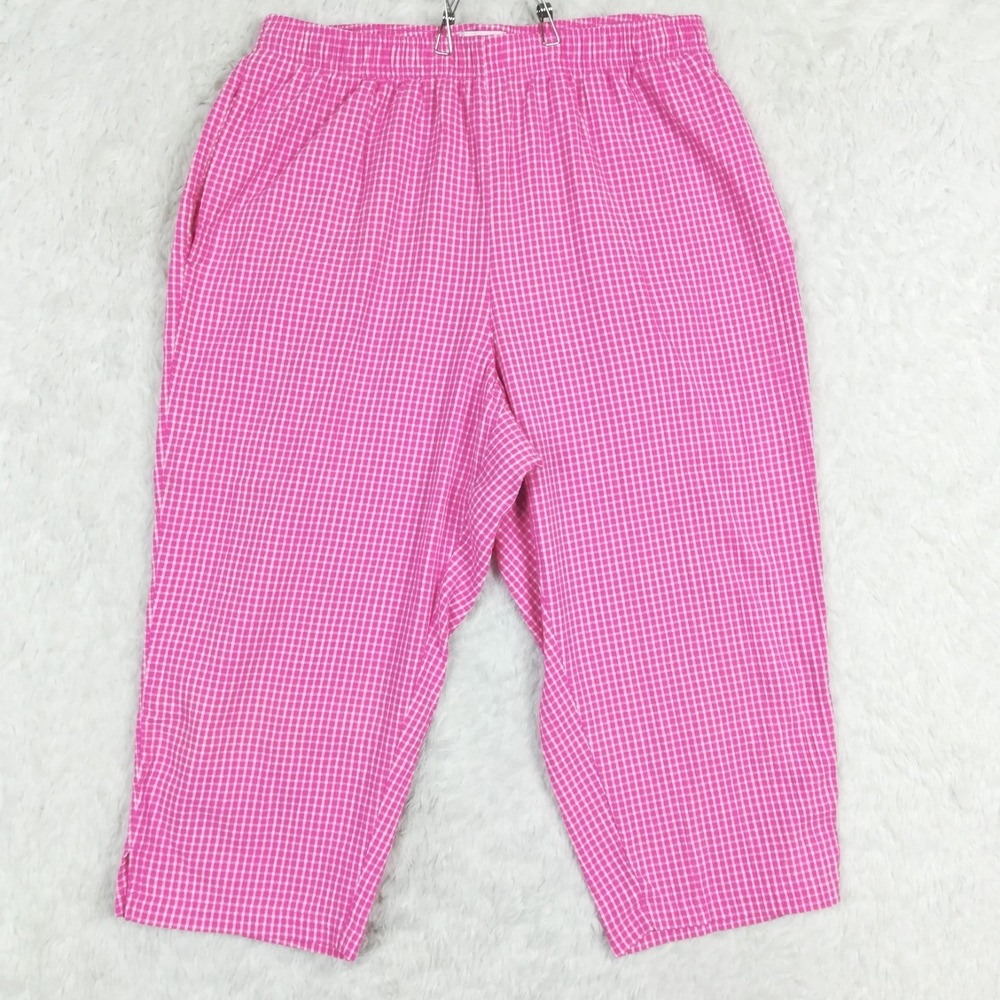 Vtg Koret Francisca Womens Pants Capri Pink Gingham Plaid Pull‎ On Petite L